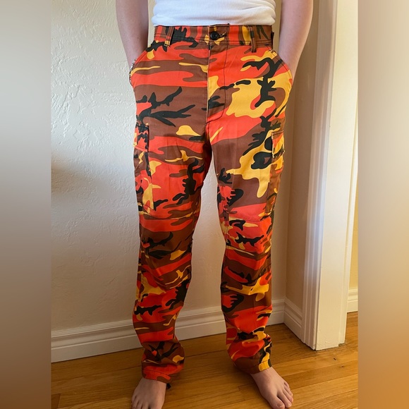 Rothco orange, yellow, and black military cargo pants. - Picture 3 of 4